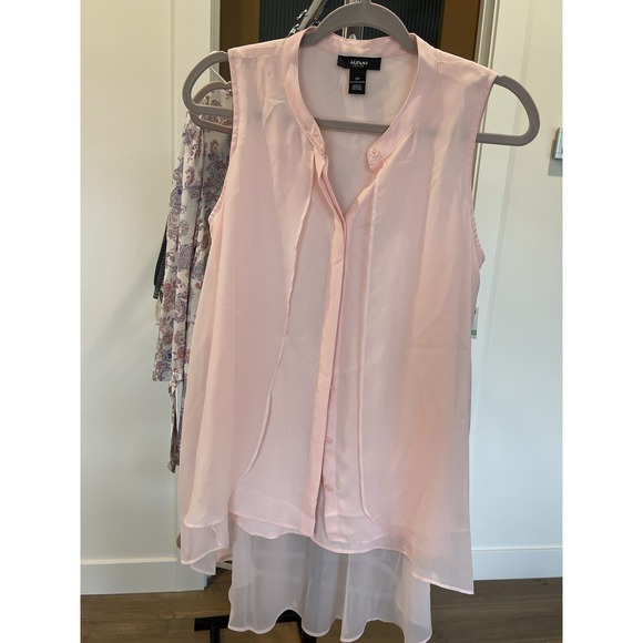 Alfani Woman Pink Cloud Sleeveless Tunic Top Size 8p Layered Chiffon - Picture 1 of 9
